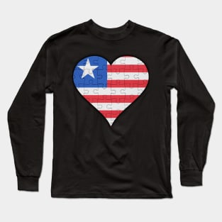 Liberian Jigsaw Puzzle Heart Design - Gift for Liberian With Liberia Roots Long Sleeve T-Shirt